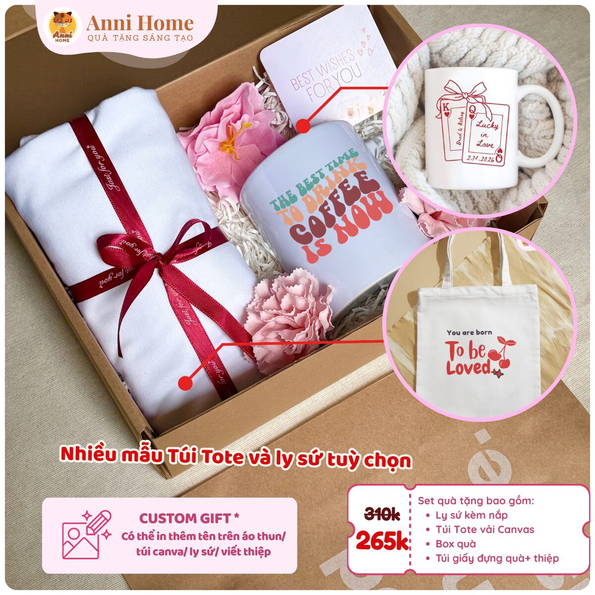 Set túi tote vải canvas và ly sứ