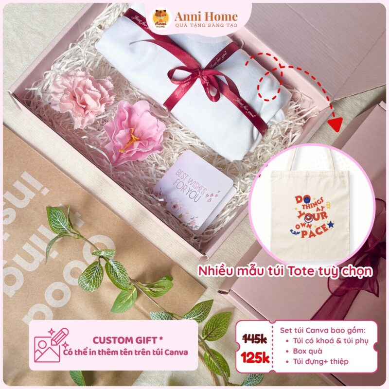 Set quà tặng thiết kế: Túi tote thiết kế có khoá kéo và túi phụ