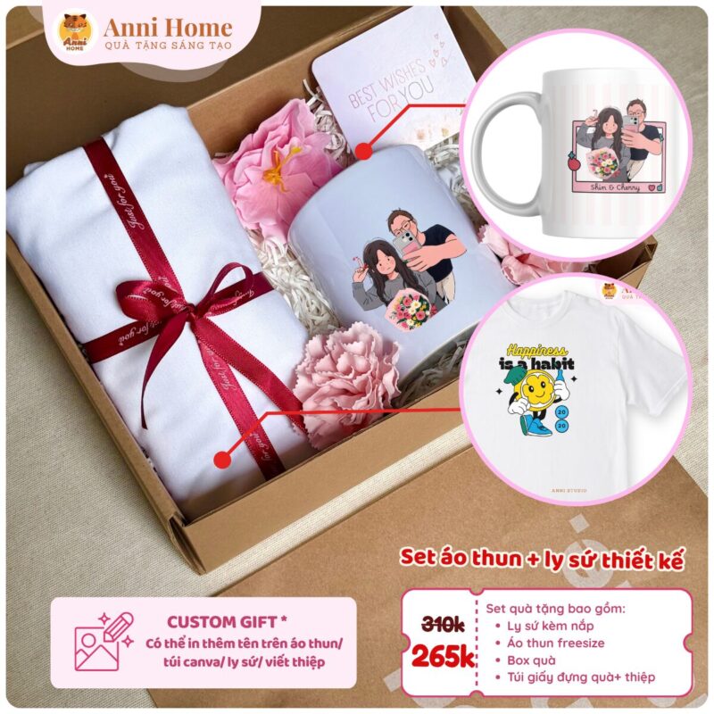Set áo thun cotton và ly sứ