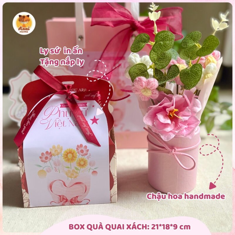 [Set quà tặng thiết kế] Set Ly sứ in tên và chậu hoa handmade