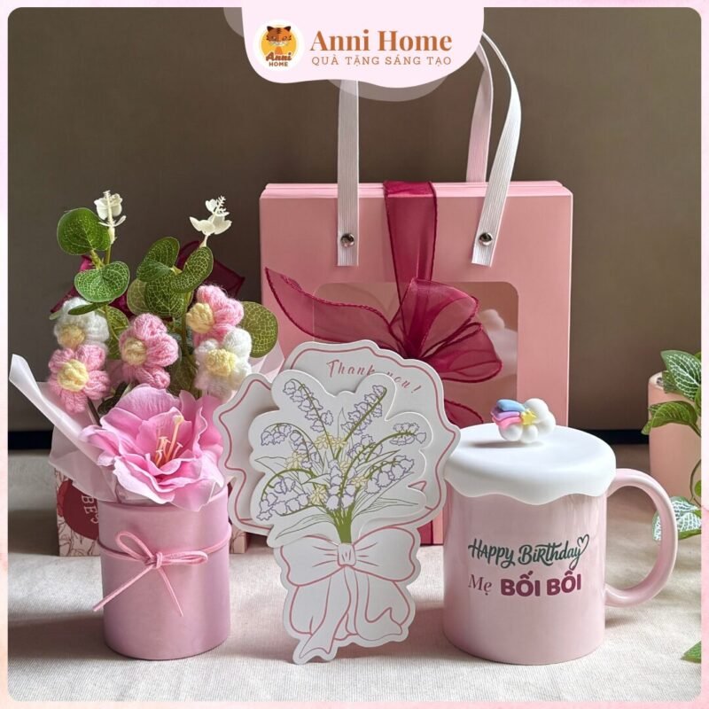 Special Gift - Set quà tặng ly sứ in tên và hoa handmade